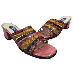 Selly - Leather - Pink/Purple/Gold - Slip On Chunky Low Heels - Size 8 Narrow